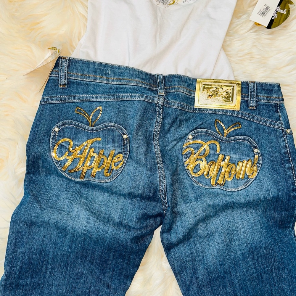 Apple Bottoms Women's Denim Jeans with Gold Accents Outfit